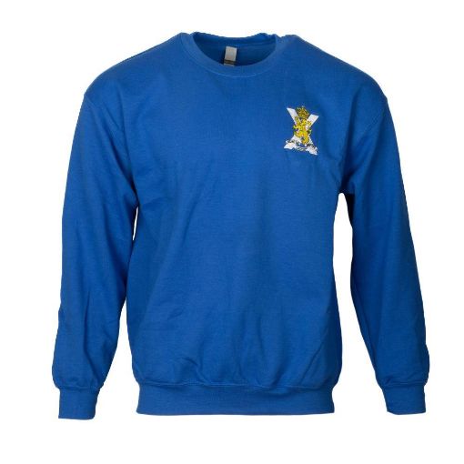 Picture of SCOTS - Blue Sweatshirt with Cap Badge on Left Chest and SCOTS in white on reverse – Medium 