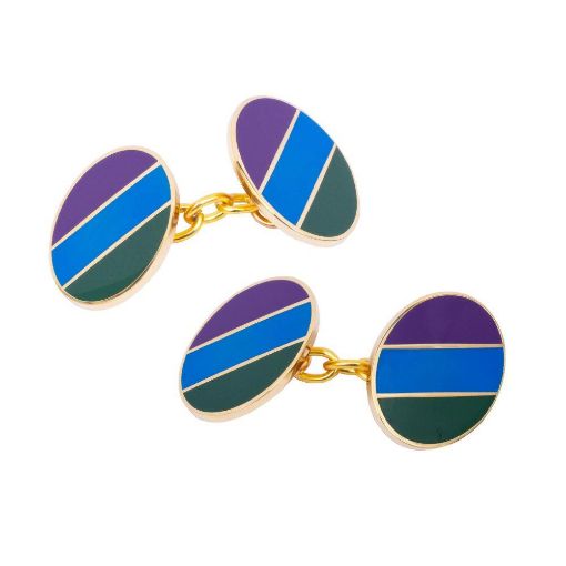 Picture of SCOTS Cufflinks - Enamelled - Chain - Regimental Striped Colours on Both Sides